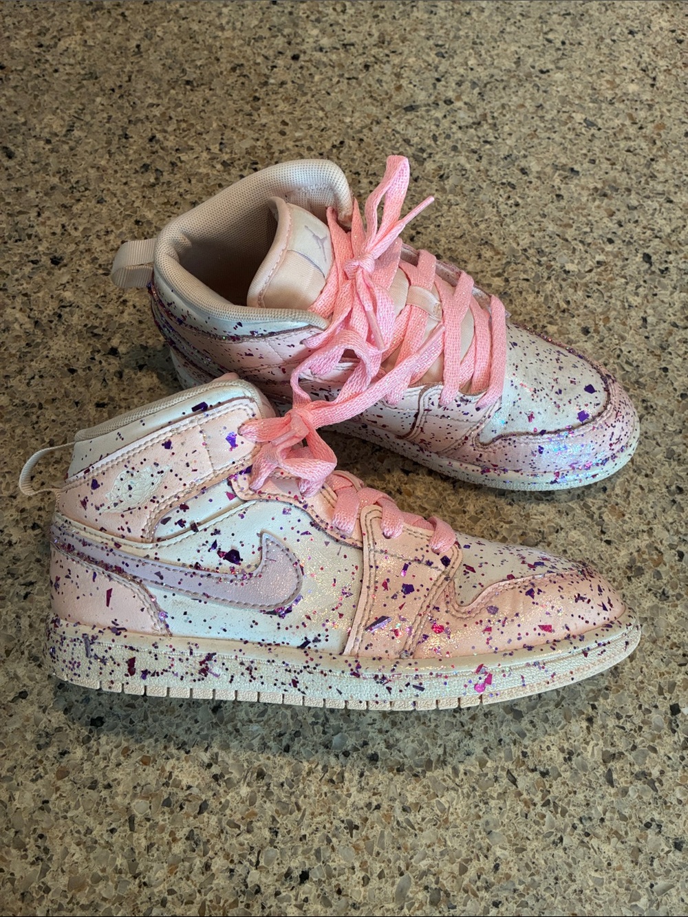 Nike Jordan 1 Mid Pink Wash FD8781-601 3Y in custom shimmer